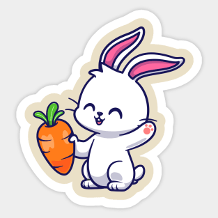 Cute Rabbit Holding Carrot Cartoon Sticker